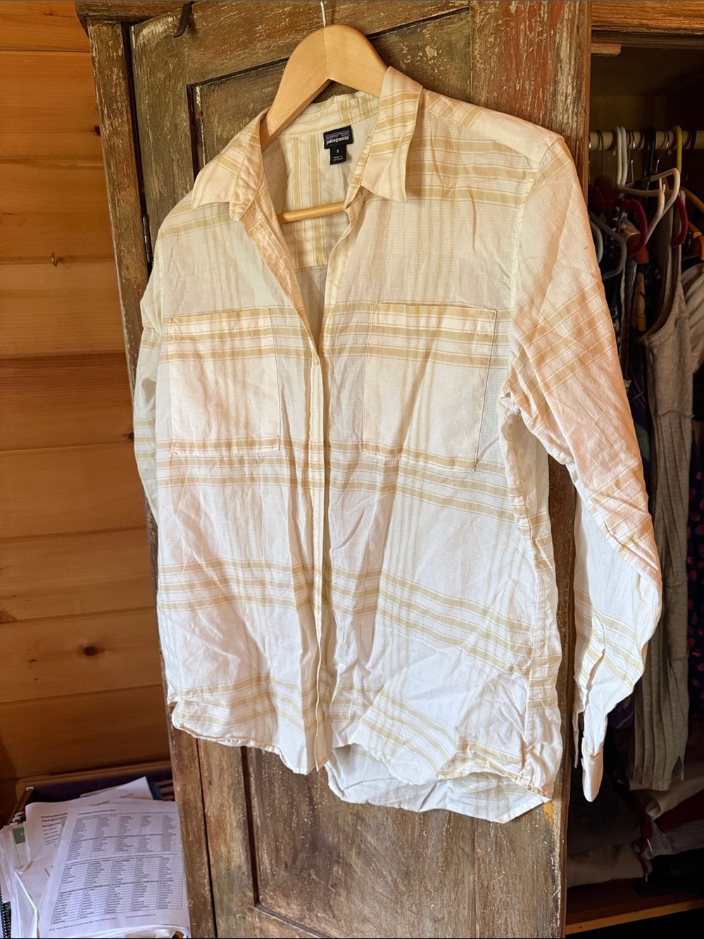 Patagonia Cream and Yellow Plaid Button-Down Shirt